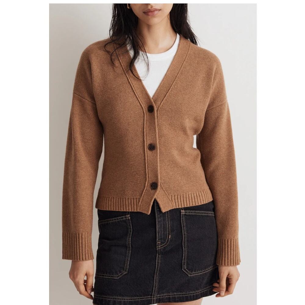 Madewell Slim Cardigan V-neck Wool Blend Camel XS‎